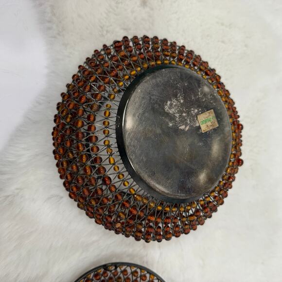 Contemporary arts beaded container with lid amber brown metal - Picture 5 of 8